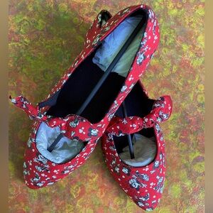 New Disney MaryJane Strap Flats Mikey / Minnie w Elastic Bow 8.5 Red/Bla…
